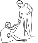 line drawing of one person helping another stand up